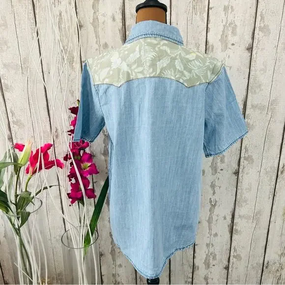 Free People x Sandrine Rose - NWT Western Short Sleeve Denim Shirt - Picture 8 of 12